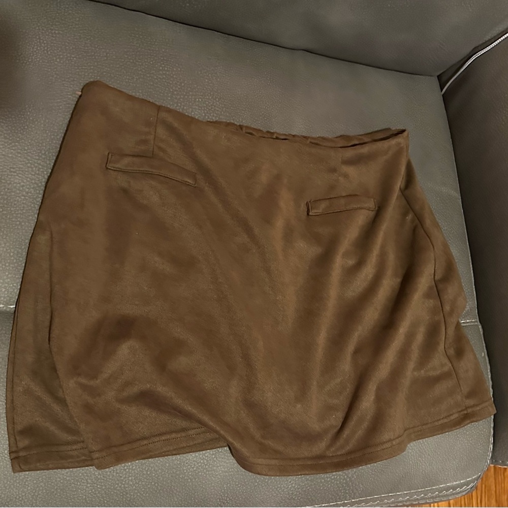 Brown Suede-Look Mini Skirt